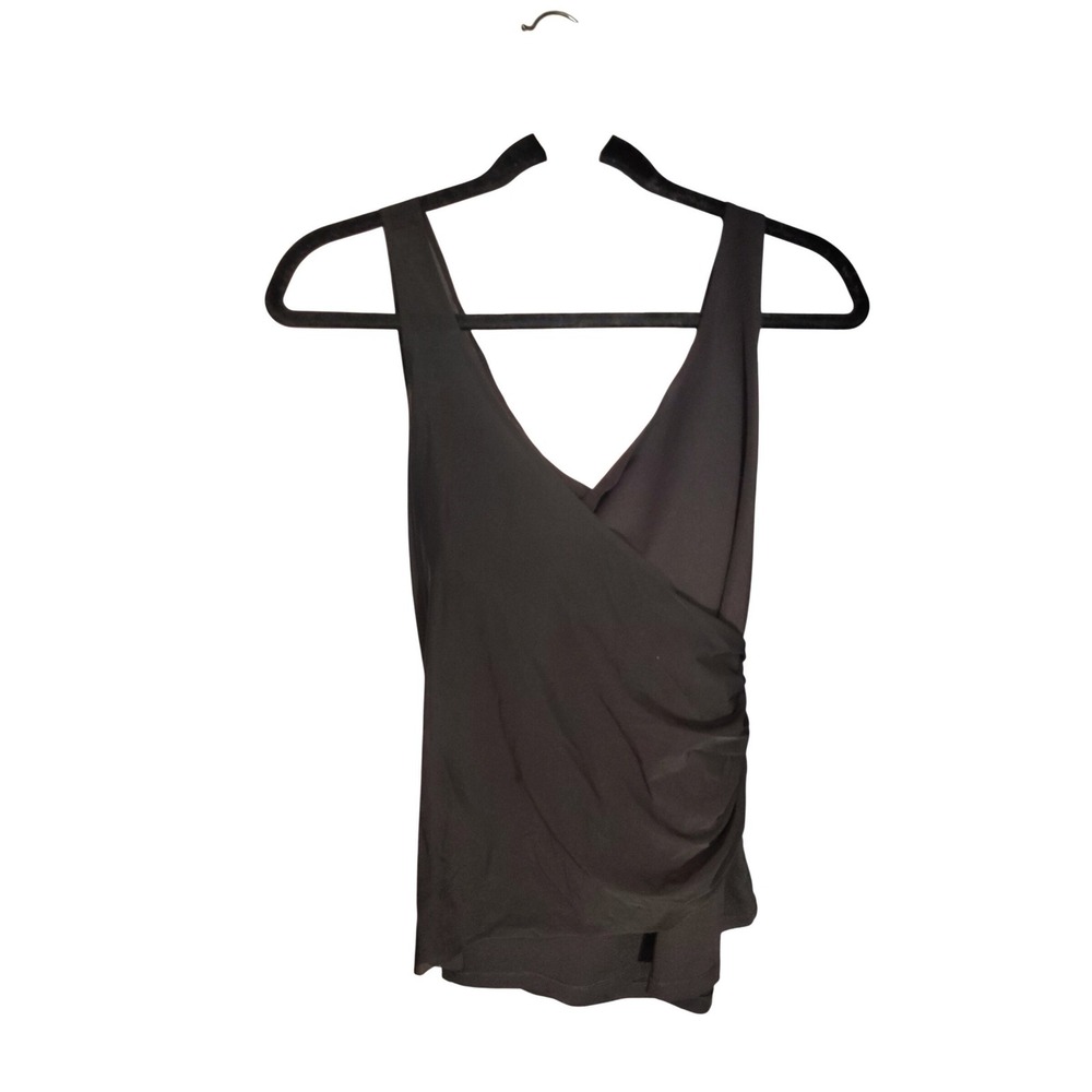 Athleta Womens Black Faux Wrap V-Neck Sleeveless Top Side Ruched Size S